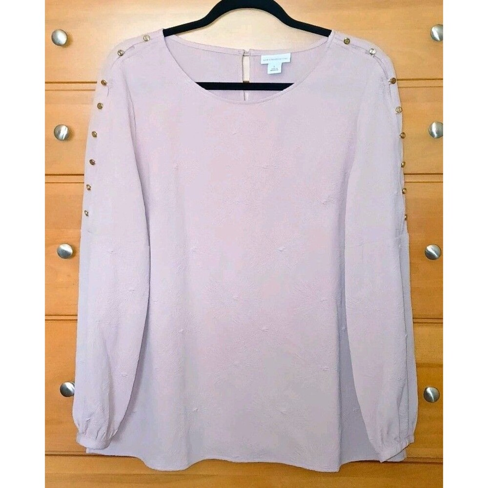 Liz Claiborne Womens L Pink Round Neck Long Sleeve Textured Button Blouse Top